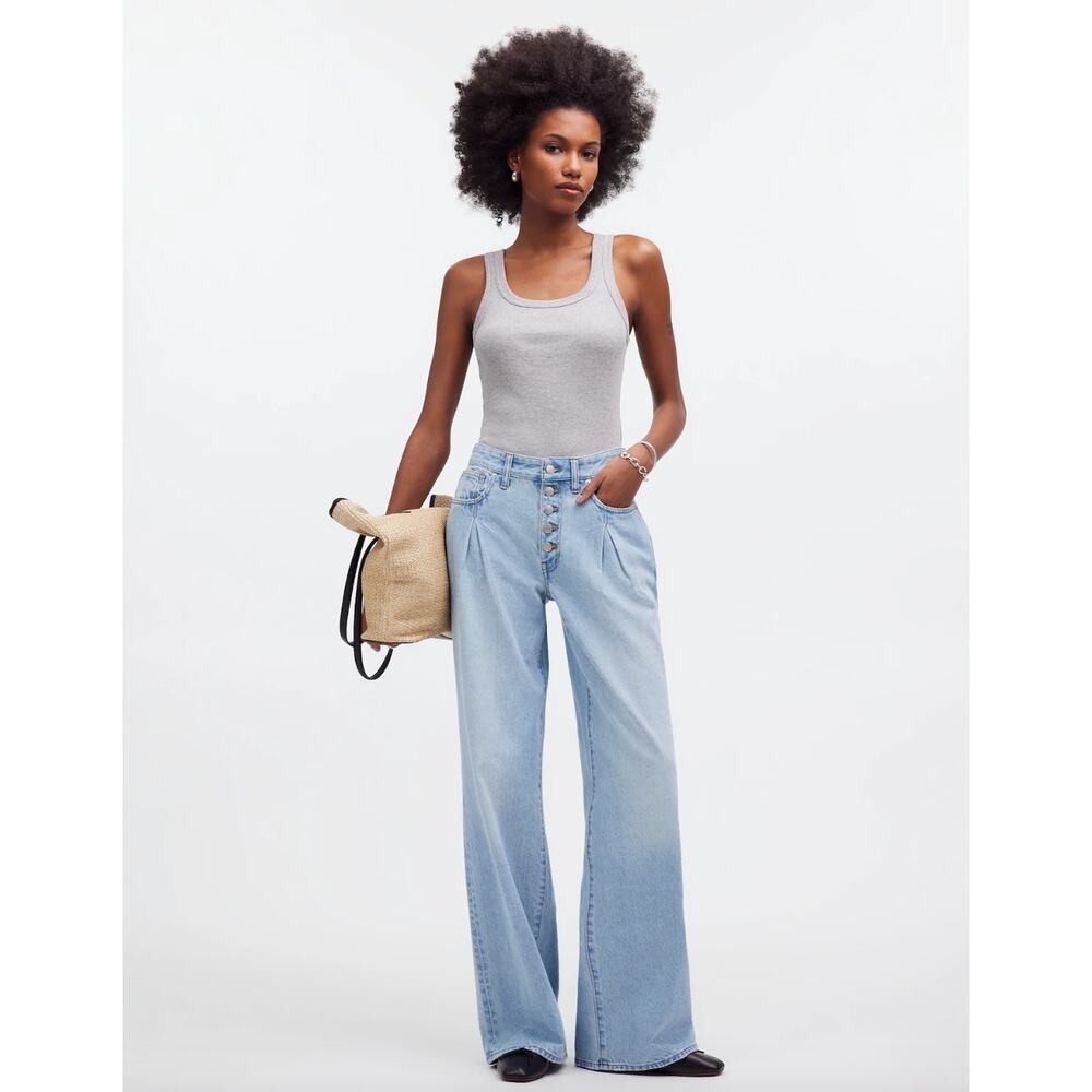 Madewell Superwide Leg Jeans Cather Wash Button Front Blue High Rise US 26 NWT